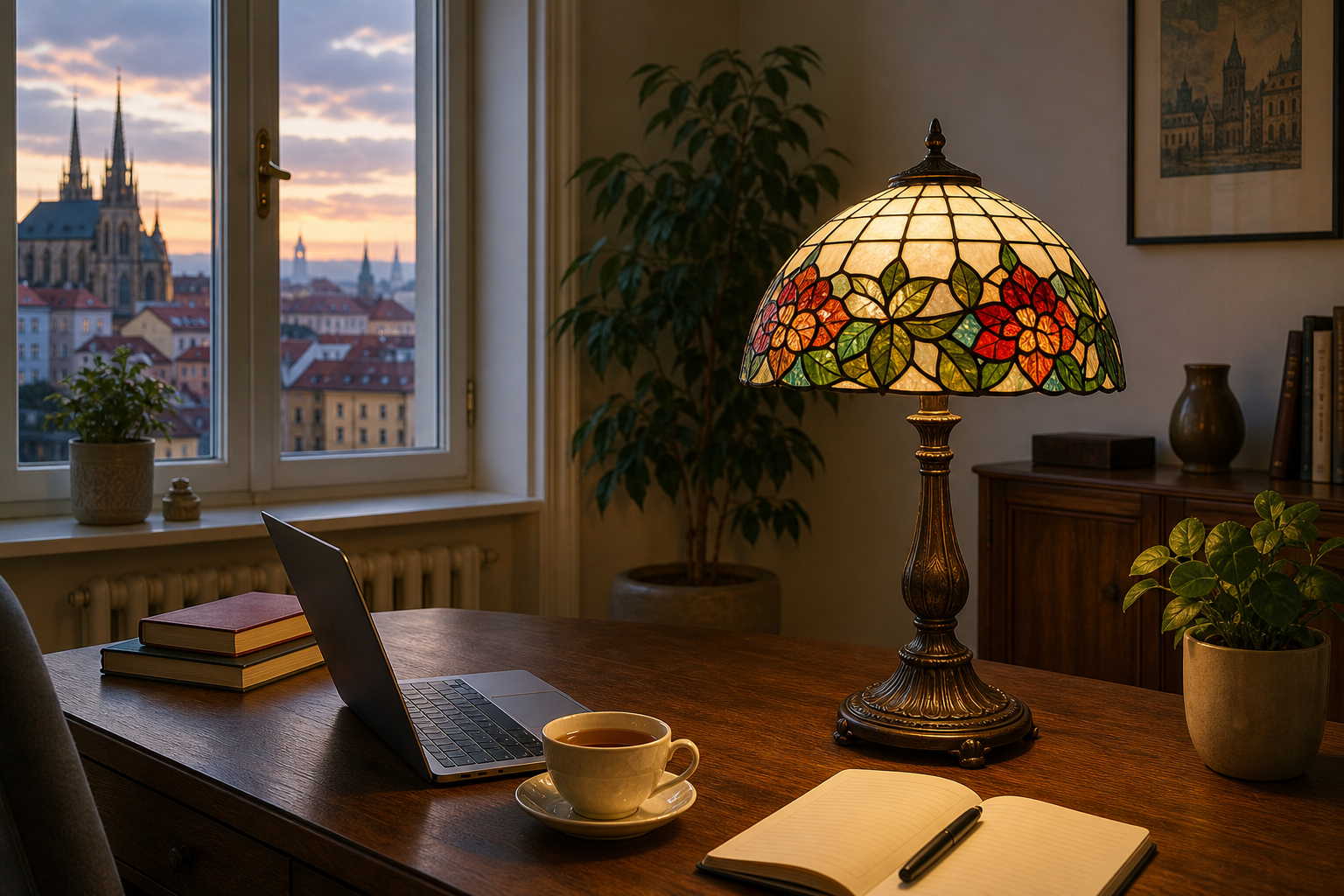 Pracovní lampa Tiffany v české pracovně: Světlo, které vás podrží od rána do večera